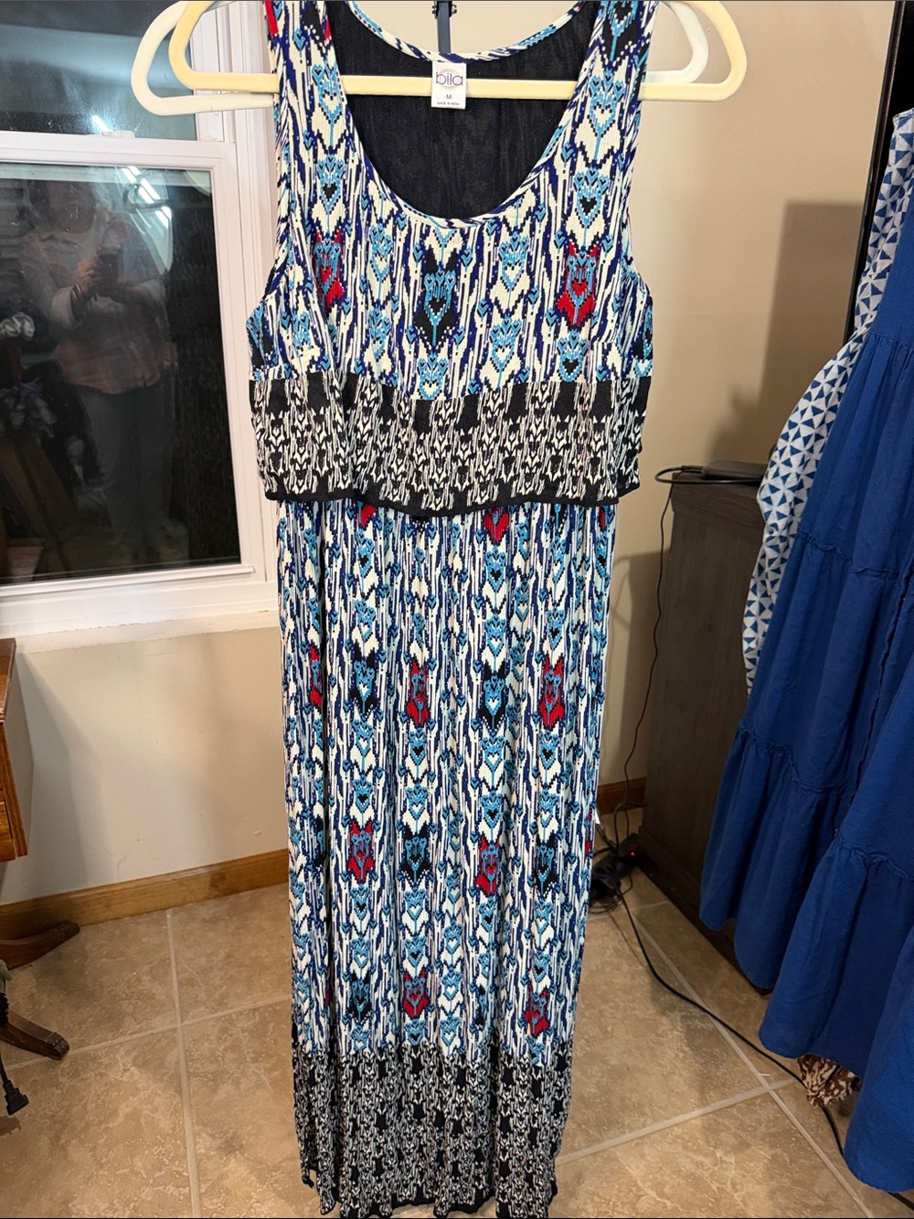 Bila Blue, Black and Red Patterned Maxi Dress
